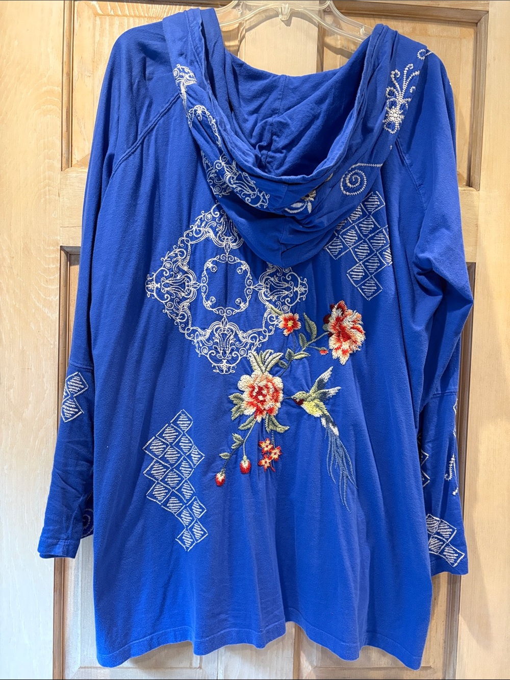Johnny Was Royal Blue Jailyn Beach Embroidered Hooded Tunic XL - Picture 5 of 7